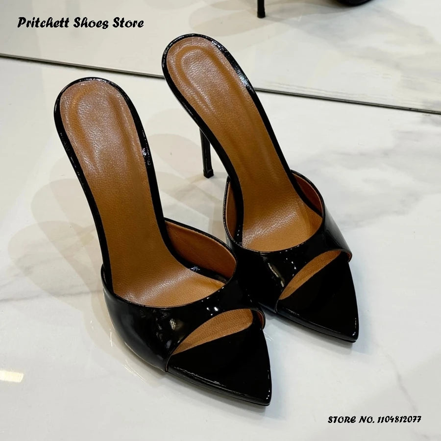 Tacones de aguja sexis de 12cm para mujer, moda de verano para actividades al aire libre, zapatillas modernas con punta abierta y puntiaguda, tacones finos