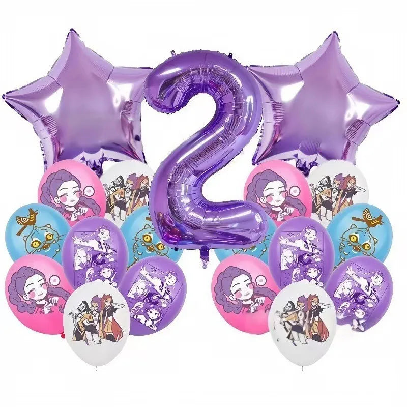 Set de Globos de Aluminio K-Pop para Grupo de Chicas, Números del 1 al 9 y Globos de Estrellas Púrpuras, Adornos para Pastel para Fiestas de Cumpleaños y Accesorios para Fotos