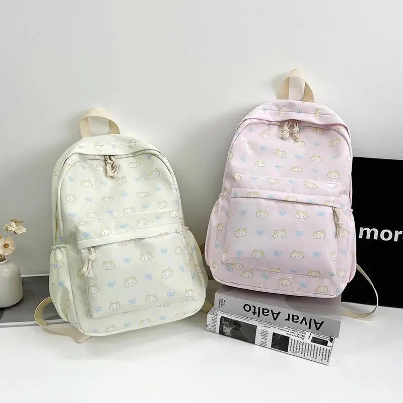 Mochila con estampado de gato de dibujos animados, mochila escolar para estudiantes de gran capacidad, bolso femenino delicado a la moda, bolsas de viaje portátiles, regalos