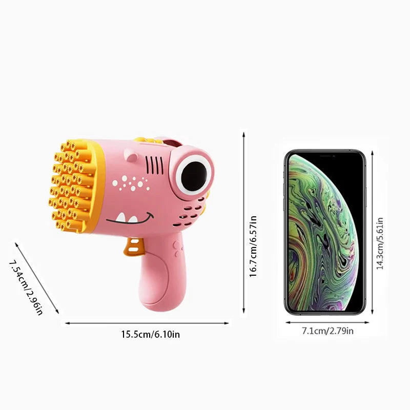 Máquina de burbujas de mano de dinosaurio, pistola de burbujas eléctrica, fiesta de boda juguete para al aire libre, sin agua de burbujas, 40 agujeros