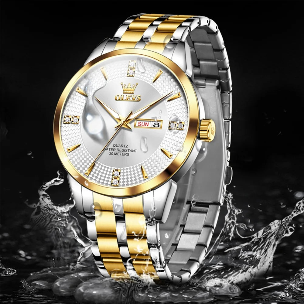 OLEVS 9917 New Mens Watch Original Quartz Watch Diamond Scale Waterproof Luminous Dual Calendar Display Mens Gifts Freebie Reloj