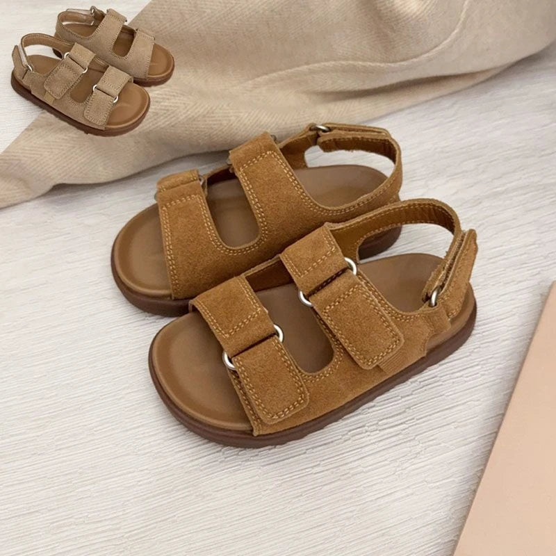 Sandalias de Playa para Niños y Niñas, Primavera-Verano 2026, Nuevas, Modernas, Simples, de Color Sólido, de Gamuza, Antideslizantes, con Punta Abierta