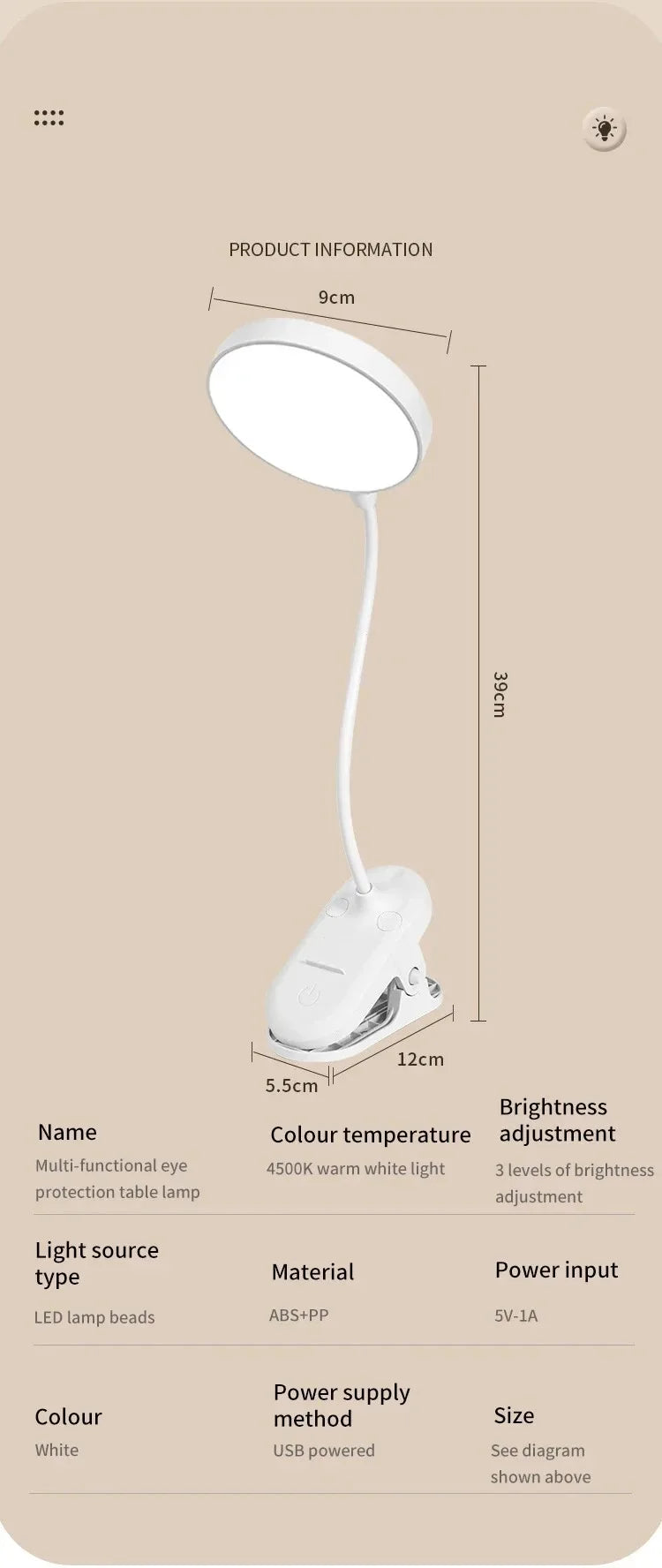 Lámpara de mesa Led, luz nocturna recargable por USB con abrazadera plegable, soporte de estudio, lámpara de lectura táctil, 3 modos de atenuación, luz de protección ocular