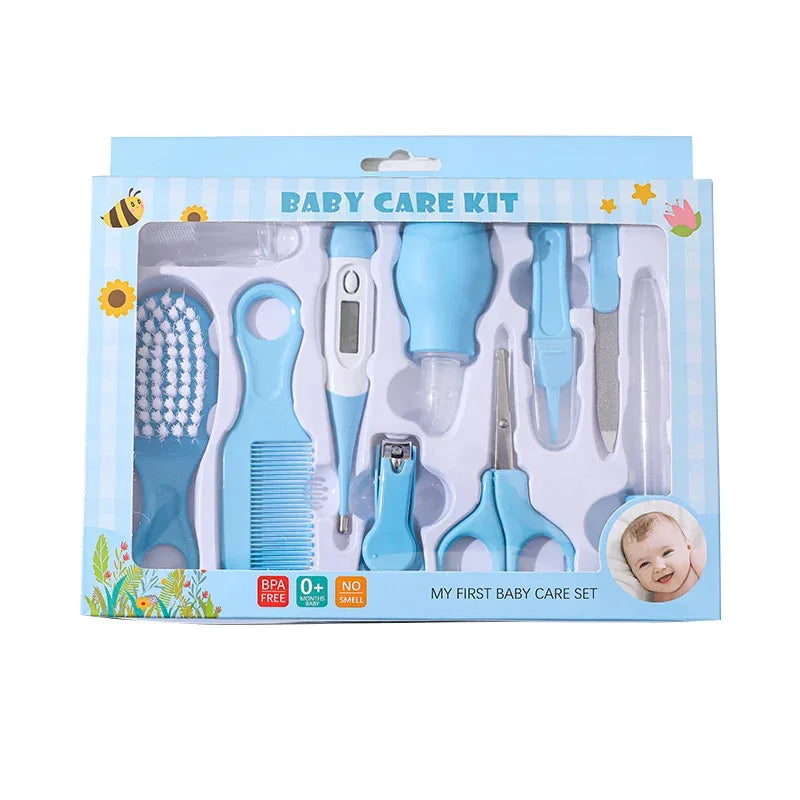 Kit de Cuidado para Bebés 10 en 1: Set de Aseo para Recién Nacidos (Cortaúñas/Cepillo/Termómetro) para Bebés (Rosa/Azul)