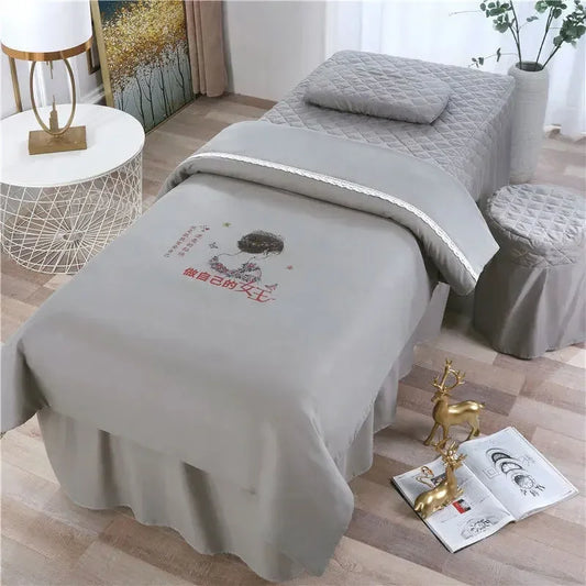 Funda de cama de belleza con impresión Digital 3D, juego de cuatro piezas, Color sólido, masaje corporal, simplicidad, cubierta de cama de salón para recoger orejas, juego de 4 piezas