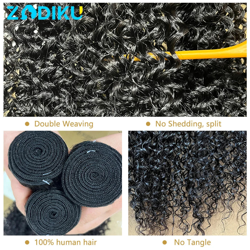 Mechones de pelo rizado, 100% mechones de cabello humano sin procesar con cierre 4X4, mechones de pelo rizado birmano, cabello humano con cierre