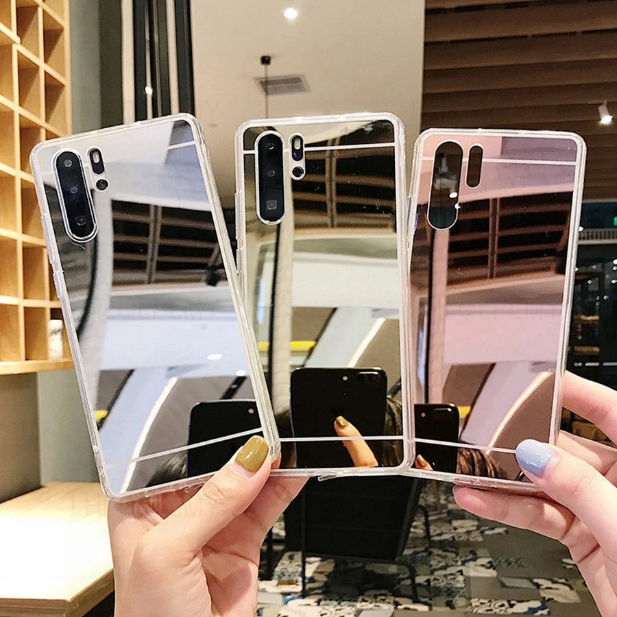 Funda de silicona con espejo de maquillaje para Huawei P30 Lite P40 P50 Pro Mate 50 Nova 7i 9 SE Y70 P Smart 2021