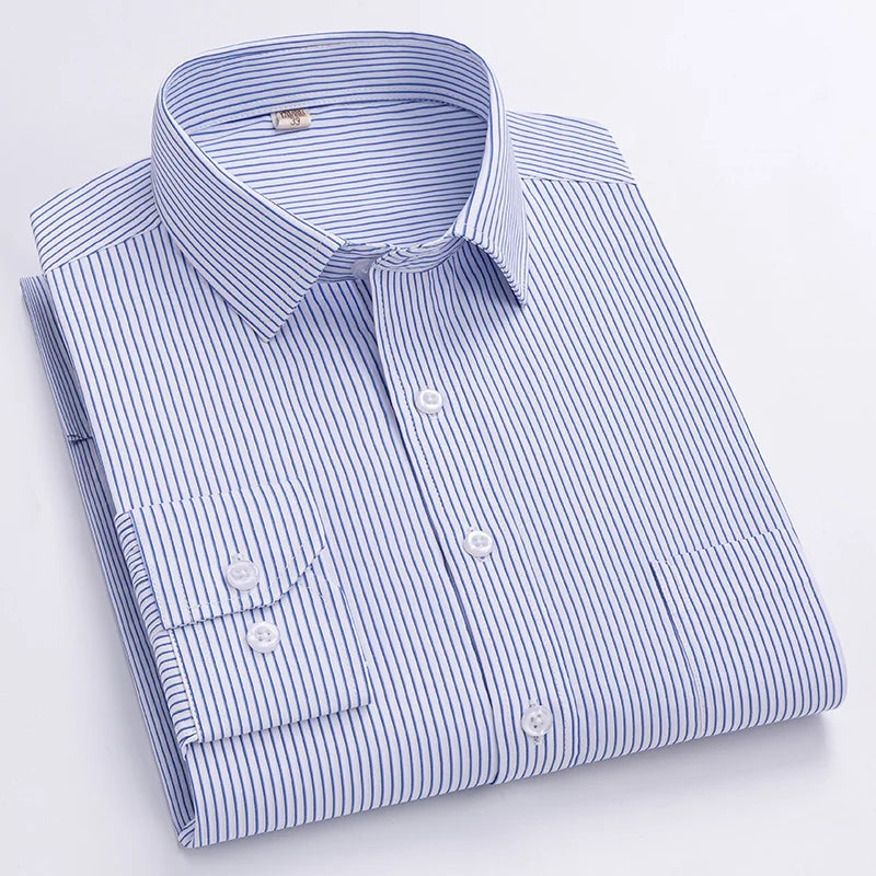 Camisa Formal de manga larga para hombre S ~ 8XL, camisas blancas de negocios de moda de gran tamaño a rayas de Color sólido, antiarrugas y sin planchar