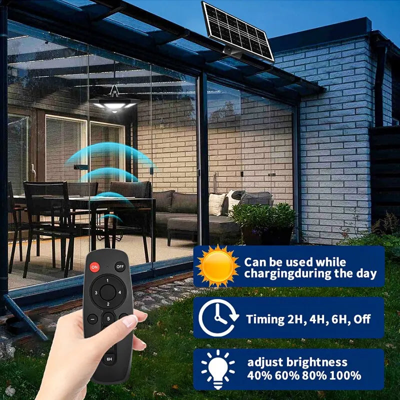Luz Solar para cobertizo, lámpara colgante para interior y exterior, 180 LED, 1000LM, con Control remoto, para Granero, Gazebo, garaje