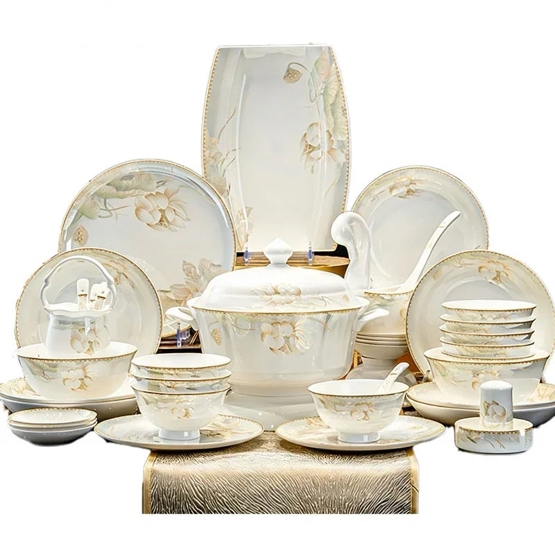 Nuevo juego de vajilla de cerámica estilo chino, juego de regalo para el hogar y eventos empresariales, juego completo de tazones de porcelana fina.