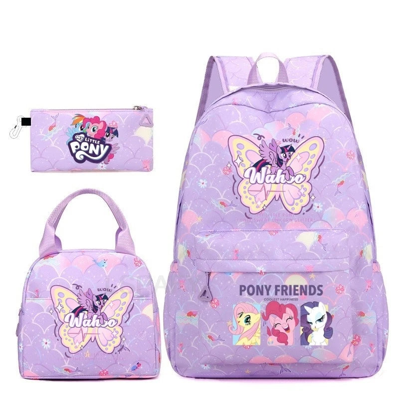 Juego de 3 mochilas My Little Pony para niños, mochila escolar para niñas, mochila escolar para adolescentes, mochila arcoíris para mujeres