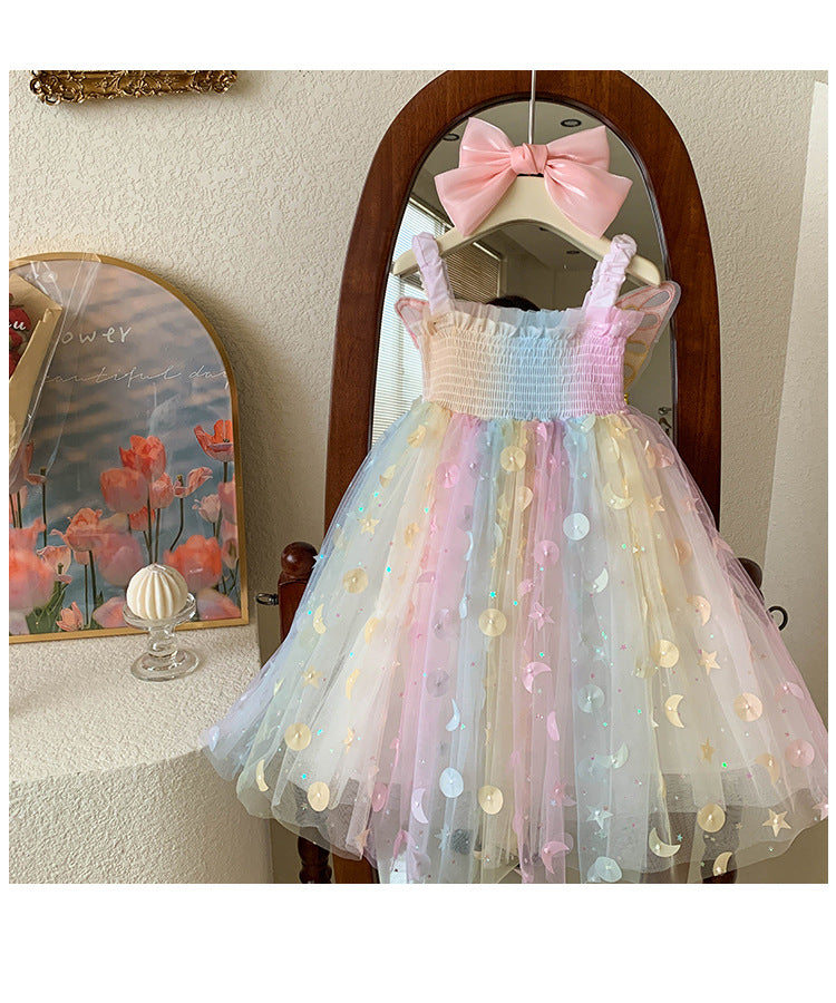 Camiseta sin mangas para niña, vestido de princesa para bebé, elfo de ensueño, mariposa arcoíris, novedad de verano