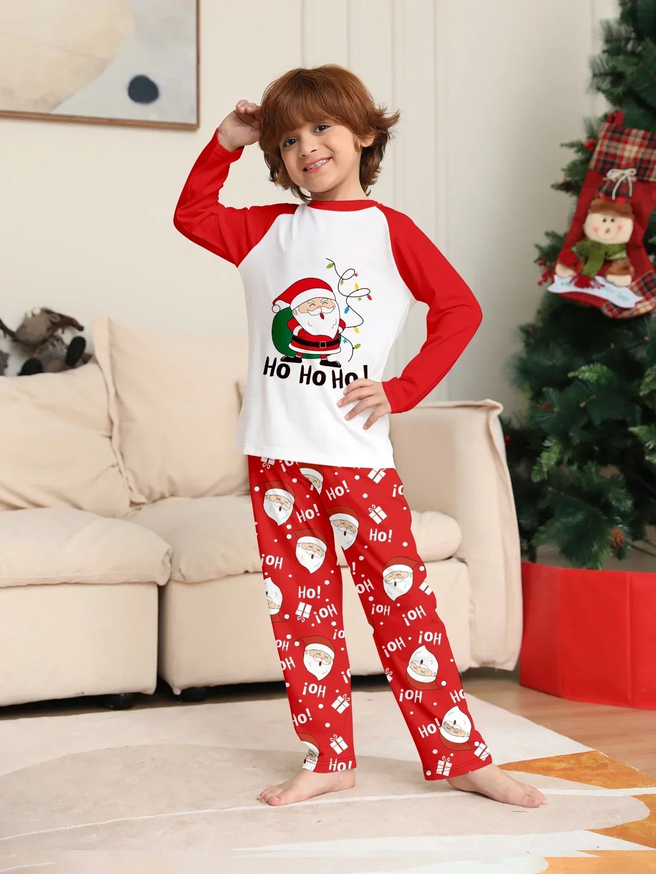 Nuevo pijama navideño con apariencia familiar, estampado de Papá Noel, trajes a juego para madre, padre y niños, traje holgado bonito de 2 piezas, ropa de dormir, ropa de Navidad