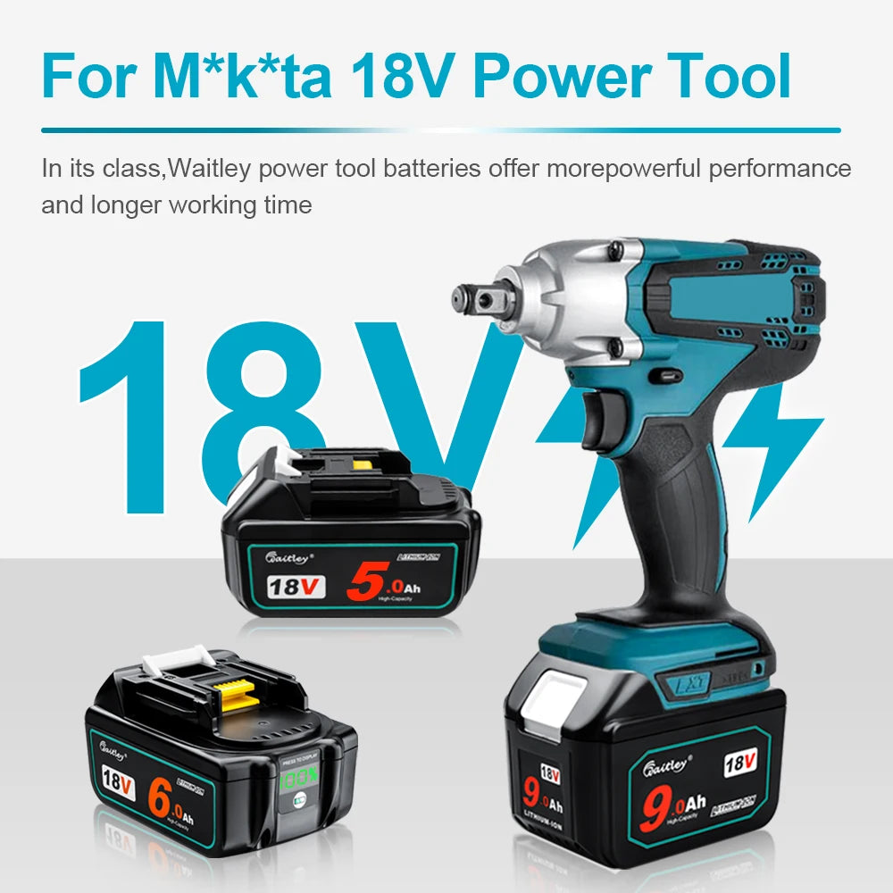 Waitley-batería recargable de iones de litio para herramientas eléctricas Makita, 18 V, 6.0Ah, BL1860b, BL1860, BL1830b, BL1850b, BL1840, 6Ah