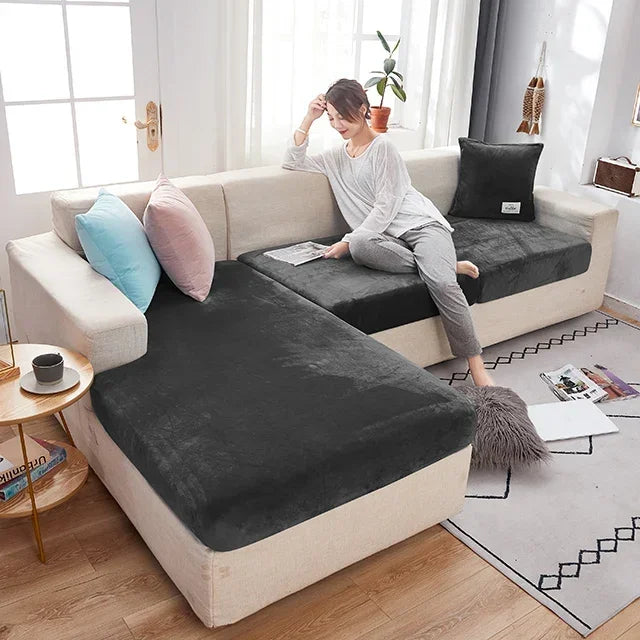 Fundas para cojines de asiento de sofá de terciopelo elástico para sala de estar, cojín Chaise Longue, fundas de sofá para muebles en forma de L de esquina de lujo
