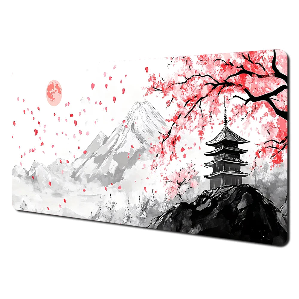 Alfombrilla de ratón grande con paisajes artísticos en rojo y negro, alfombrilla de escritorio duradera antideslizante, accesorios de oficina, alfombrilla para teclado y ratón, Tapis De Bureau