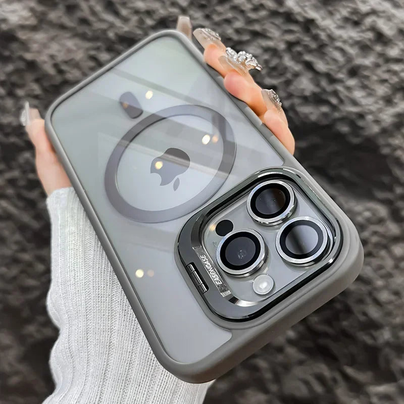 Funda de teléfono magnética de lujo a prueba de golpes para iPhone 16 15 14 13 12 11 Pro Max Plus Pro Funda con soporte de protección de lente de vidrio contraportada