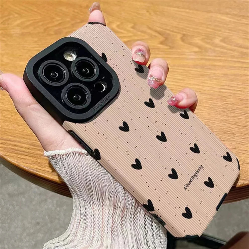 Funda de teléfono a la moda con forma de corazón de amor para iPhone 14, 12, 15, 11, 13, 16 Pro Max Mini 17, funda de cuero de silicona a prueba de golpes