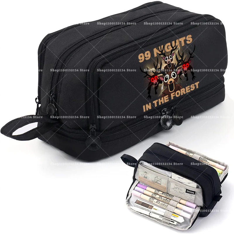 Estuches para lápices de 99 noches en los bosque, bolsas grandes para bolígrafos de dibujos animados, bolsa de lápices multicapa de Anime para niños y niñas, suministros de papelería escolar