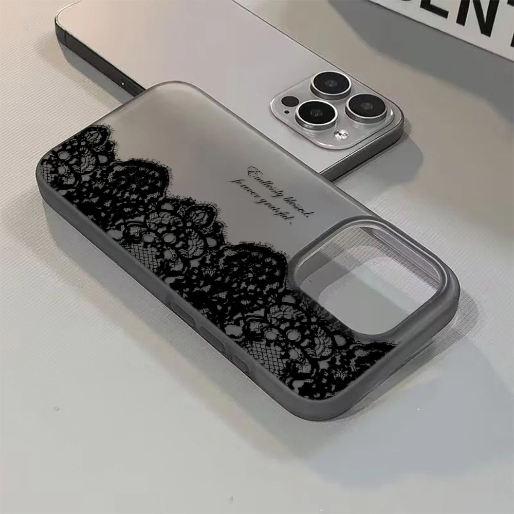 Funda de Teléfono con Letras de Encaje Negro para iPhone 17 16 15 14 13 12 11 Pro Max 13 12 17 Air 16 Plus, Carcasa Transparente Suave Antigolpes