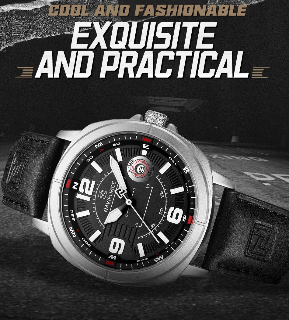 Marca NAVIFORCE, Reloj de cuarzo para Hombre, banda de PU de alta calidad, Reloj de pulsera con calendario para Hombre, indicador de fecha automático, relojes impermeables, Reloj para Hombre