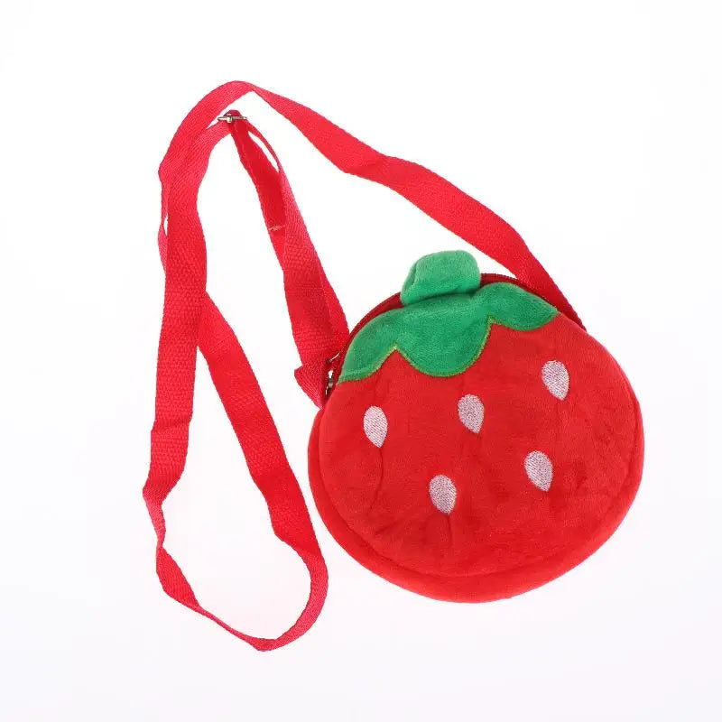 Adorable bolso bandolera de felpa de fresa de dibujos animados para niños y adultos