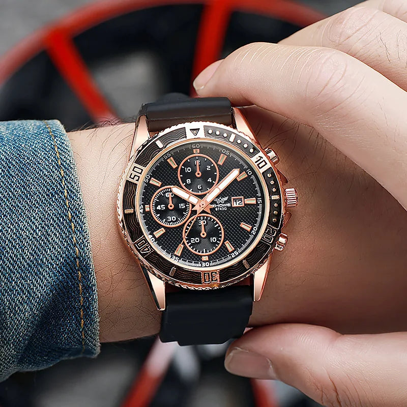 Relojes deportivos informales con banda de silicona para Hombre, Reloj de pulsera de negocios con calendario a la moda para Hombre