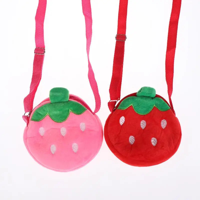 Adorable bolso bandolera de felpa de fresa de dibujos animados para niños y adultos