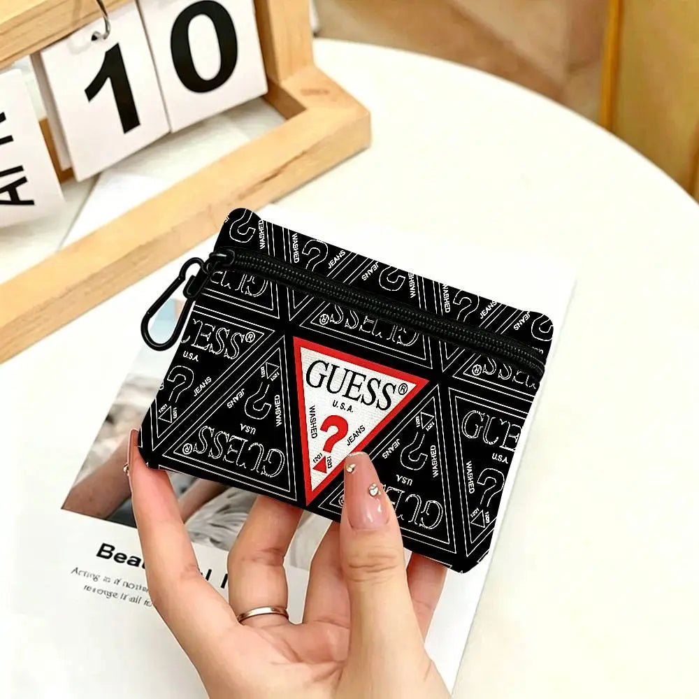 Monedero con cremallera de tela Oxford blanca con logotipo de G-Guess-s, bolsa ligera para colgar llaves, tarjetero para uso diario