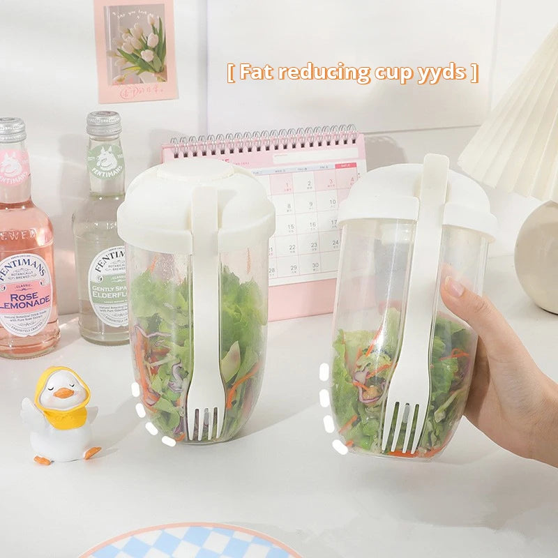 Botella portátil blanca/verde, recipiente para ensalada, ensaladera Bento en forma de botella para fiambrera con tenedor, ensaladera, 1 ud.
