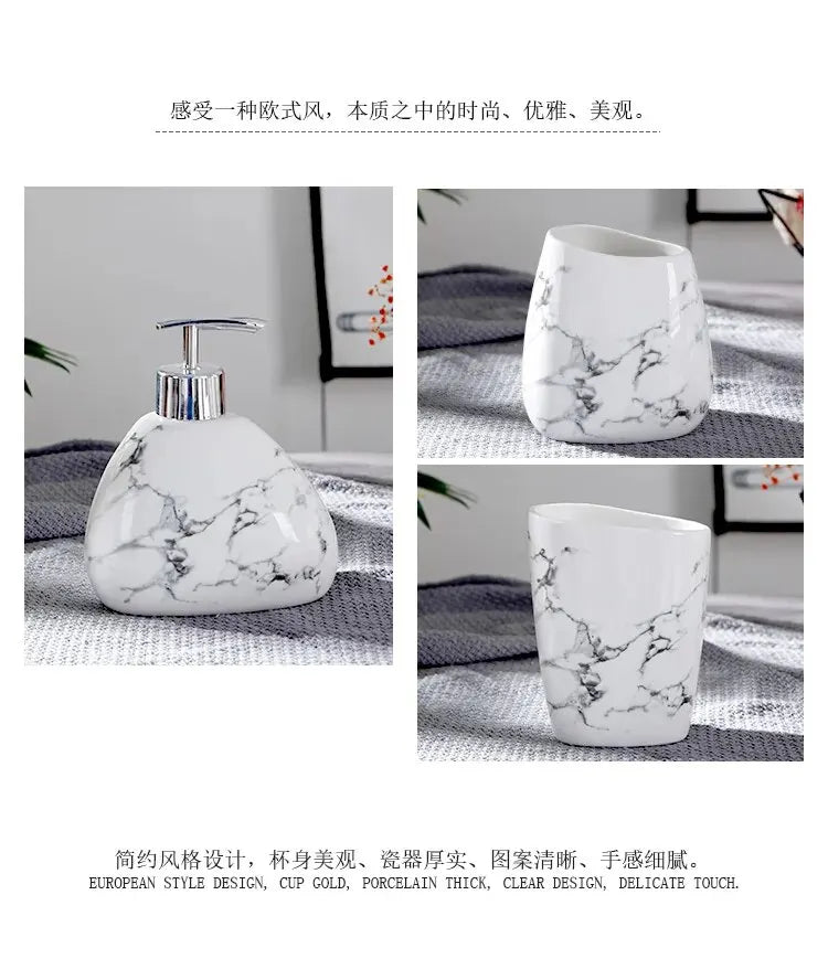 6 unids/set de cerámica de imitación de mármol, juego de accesorios de baño, dispensador de jabón/soporte para cepillo de dientes/vaso/productos jabonera