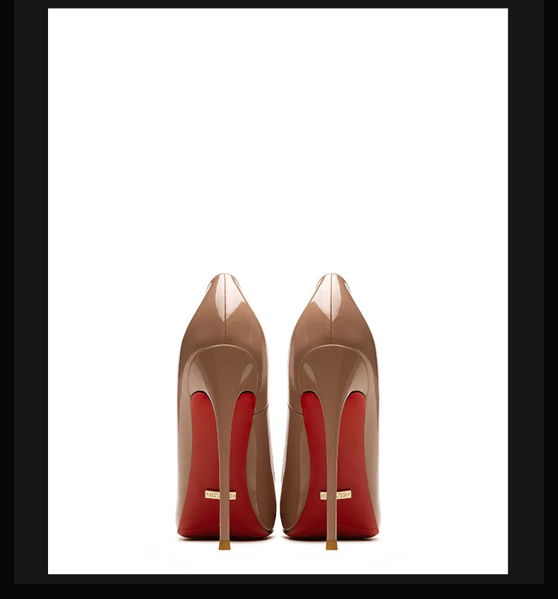 Zapatos de mujer 2025, marca de lujo, zapatos de tacón con suela roja, fondo rojo, puntiagudos, tacones altos de diseñador, zapatos elegantes de fiesta a la moda para mujer, 12cm