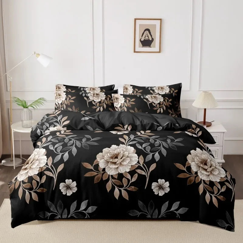 Funda nórdica cepillada estampada, funda de almohada, juego de tres piezas, funda de cama de tela respetuosa con la piel de alta calidad (sin sábana), 3 uds.