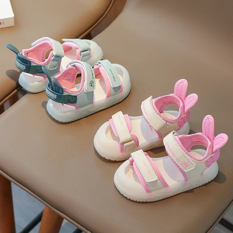 Sandalias de dibujos animados para niños y niñas, zapatos de playa suaves, informales, antideslizantes, color rosa verdoso, de 2 a 12 años