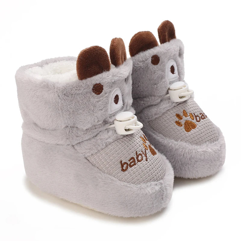 Botas de invierno para bebé, suela suave de dibujos animados, zapatos cálidos antideslizantes para niños pequeños, bonitos botines para caminar para niños y niñas
