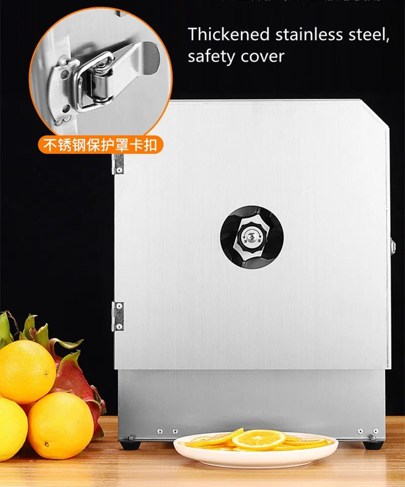 Rebanador de frutas comercial, rebanador eléctrico de acero inoxidable, rebanador multifuncional de patatas y limón y verduras