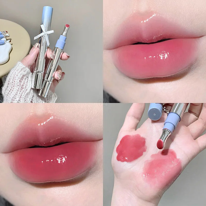 Brillo Labial con Esencia Acuosa de Espejo, Larga Duración, No Pegajoso, Voluminizador, Brillo Labial Líquido, Esmalte Labial en Gel, Maquillaje Hidratante, Tinte Labial