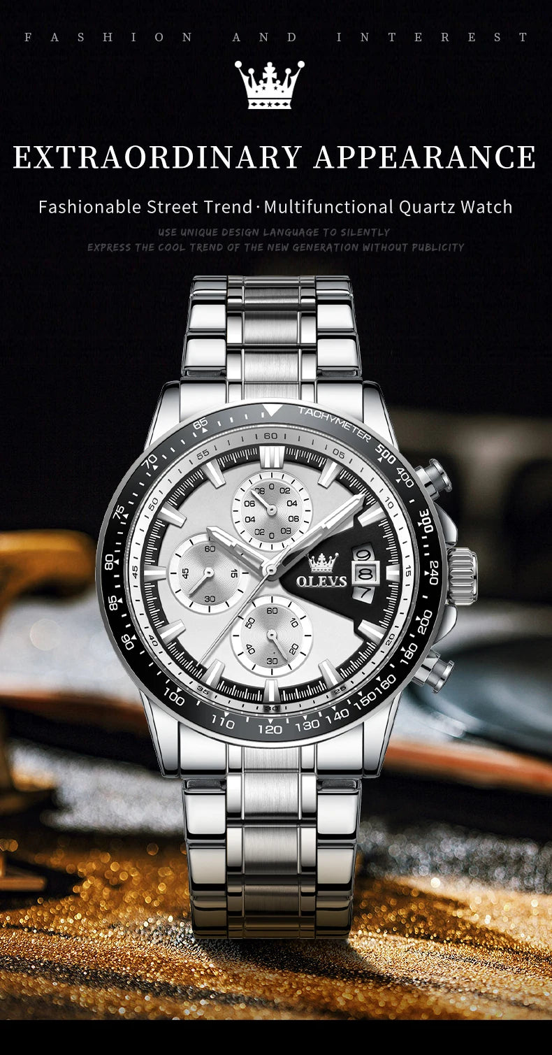 Reloj OLEVS TY705 para Hombre, Reloj de Cuarzo Luminoso de Lujo a Prueba de Agua, Reloj Multifuncional con Cronómetro, Reloj Deportivo Original Exclusivo para Hombre
