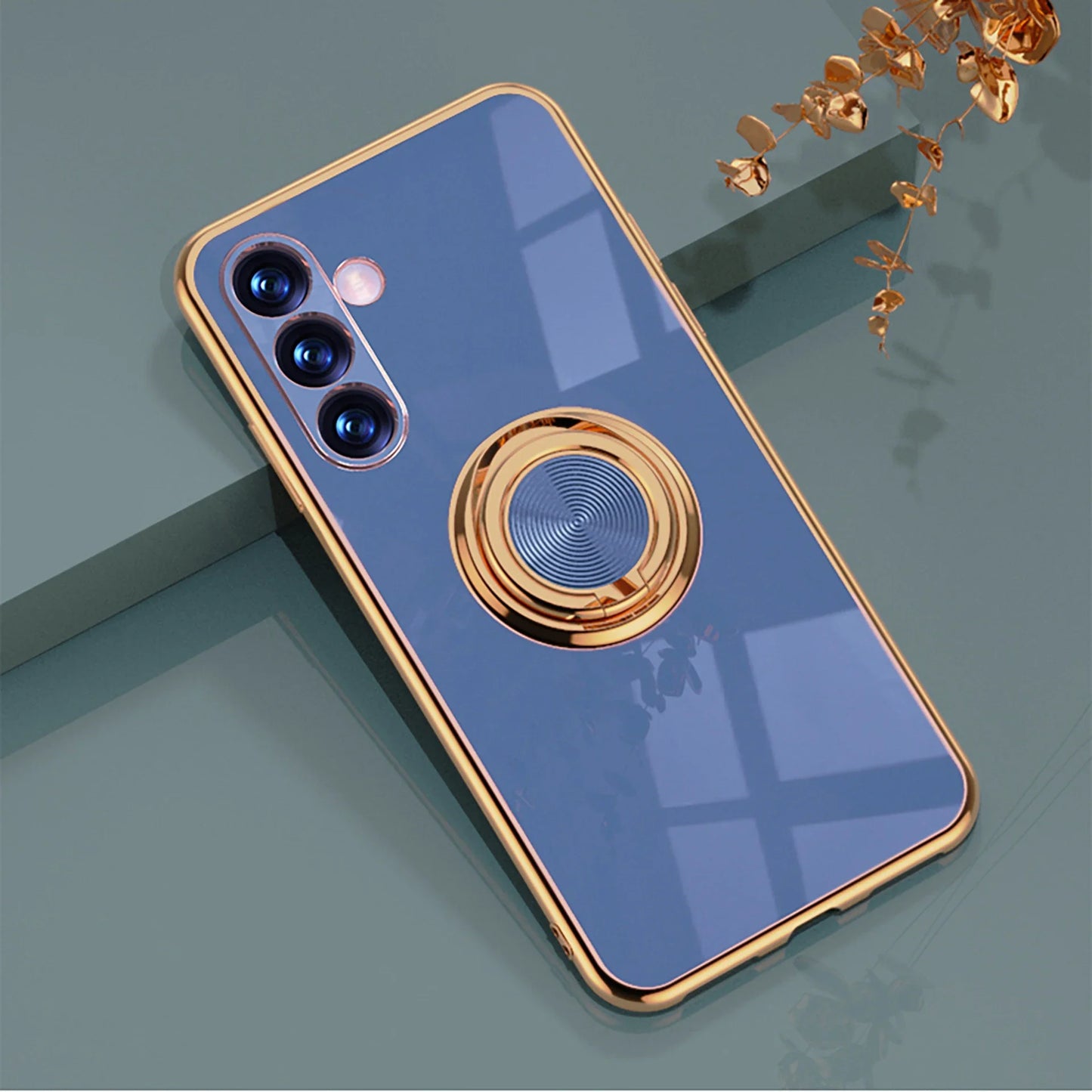 Funda de teléfono con soporte de anillo de TPU de lujo para Samsung Galaxy S25 S24 S23 S22 S21 S20 Note 20 Ultra Plus FE, funda protectora trasera a prueba de golpes