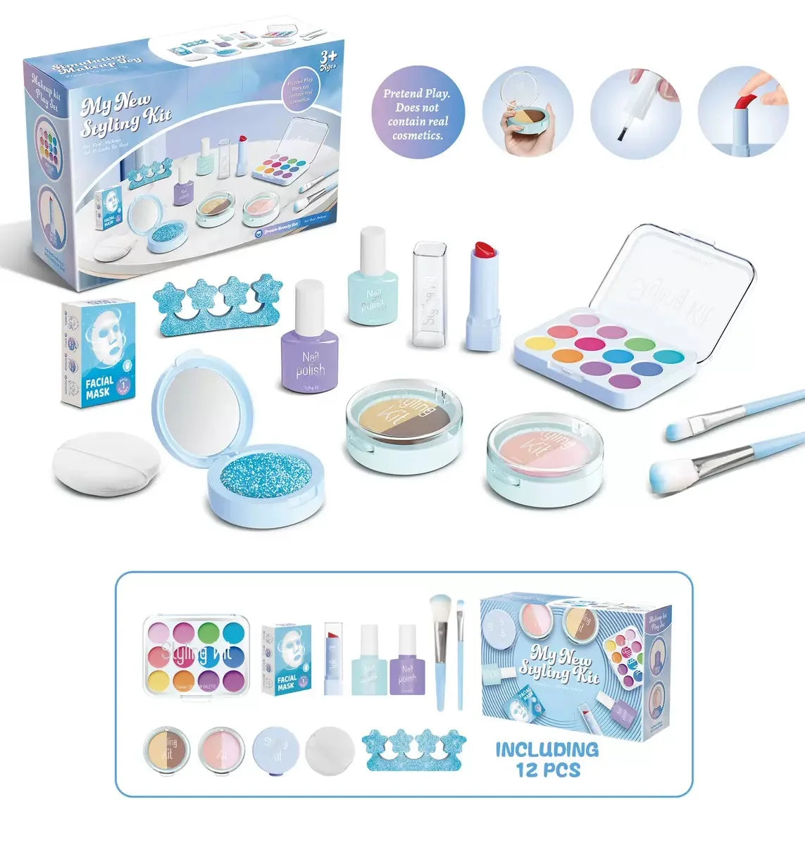 Set de Maquillaje de Juguete para Niñas: Manicura Falsa, Color de Labios, Sombra de Ojos, Cosméticos y Juguetes con Temática de Princesa (No se pueden lavar)