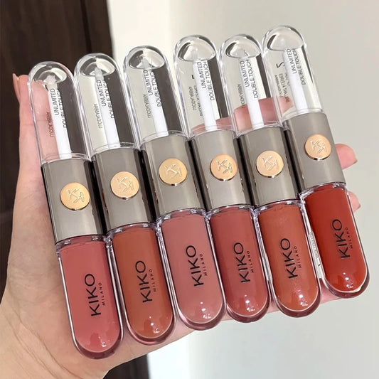 Kiko Labial de Doble Punta Transparente Efecto Espejo, No se Desvanece, No se Transfiere, Brillo Labial Tono Té con Leche, Pasta de Frijol, Maquillaje Labial Natural