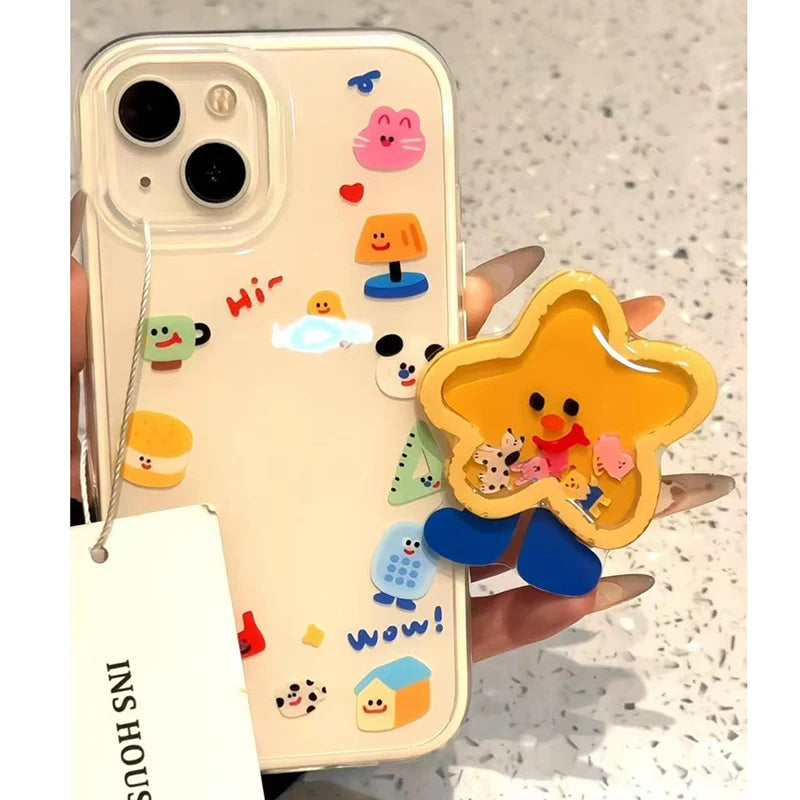 Para iPhone 17 Pro Max 16E 16 14 Plus 15 Pro Max 13 Mini 12 11 soporte Tok de agarre sacible de dibujos animados funda dura de acrílico blanco para teléfono