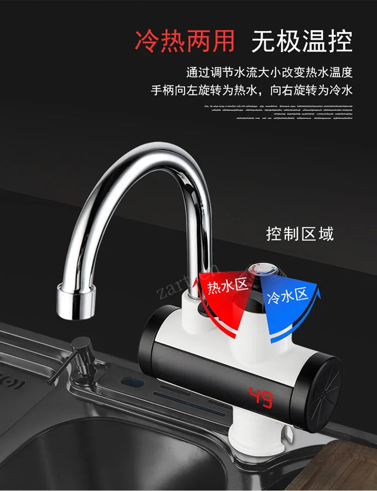 Instant Electric Water Heater Temperature Display Cold Water Heating Kitchen Hot 3000W Water Heater with LED EU Plug