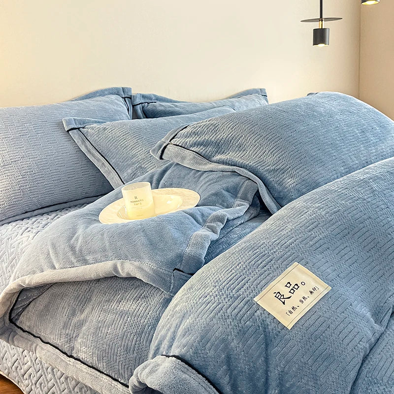 Juego de funda nórdica de terciopelo de leche, edredón sólido de felpa suave y cálido, mantas gruesas, ropa de cama para el hogar, invierno, 150x200cm, 3 uds.