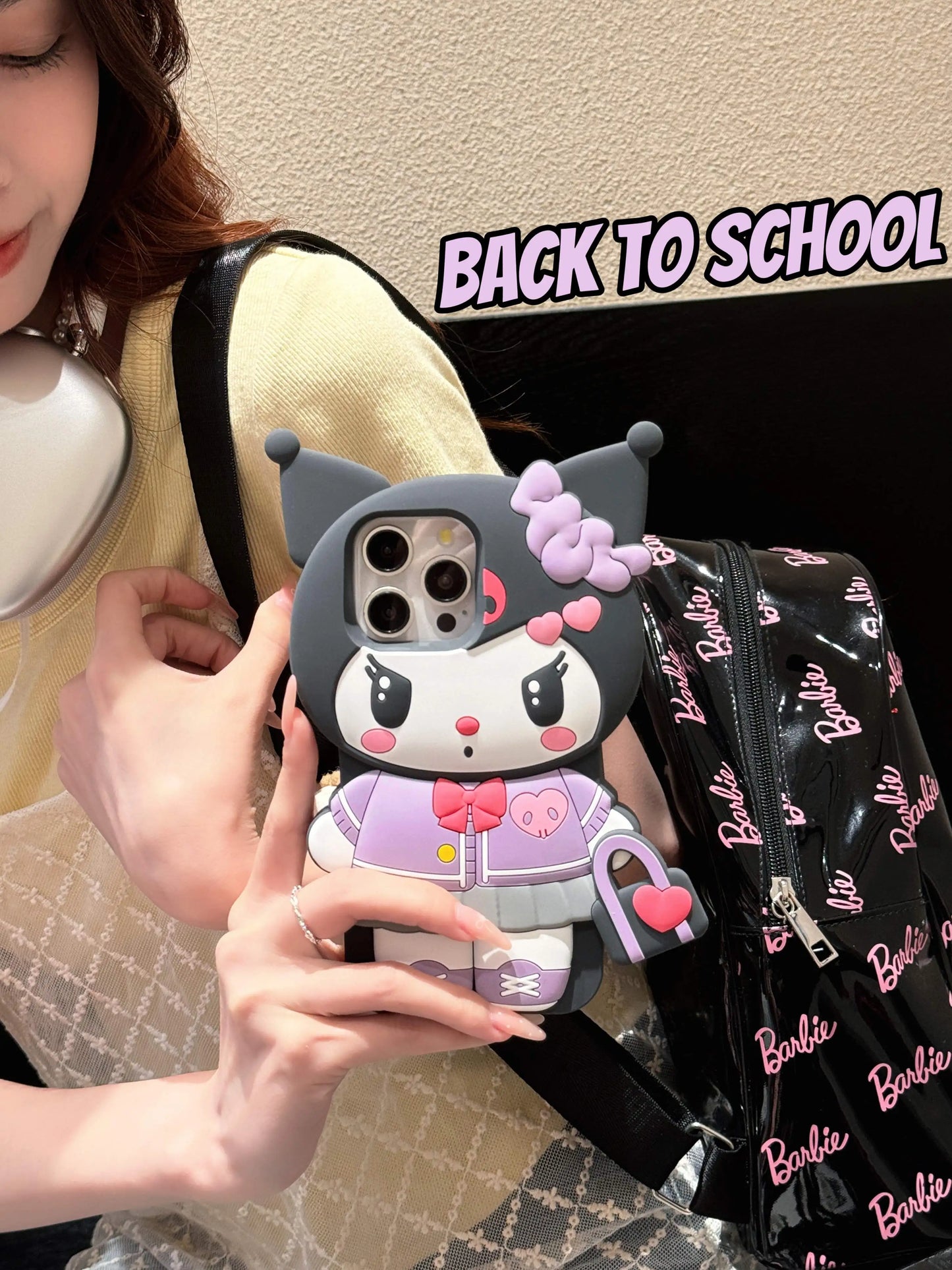 Funda de teléfono Kuromi con dibujos animados en 3D para iPhone 17 Pro17 16 15 14 13 12 11 Pro Max 16 Plus, fundas de teléfono de silicona suave a prueba de golpes