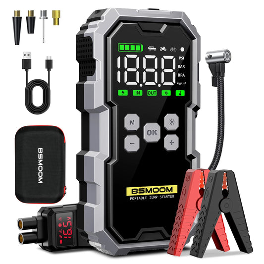 Arrancador de Coches con Compresor de Aire, Pantalla LCD, 21800mAh, Cargador Portátil, Dispositivo de Arranque de Batería de Coche de 6000A, Cargador de Batería para Coche de 12V (Todo Gasolina/10L Diésel), Arranque Rápi