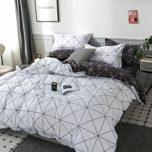 Funda de edredón Reversible, juego de cama de 3 piezas, funda de edredón geométrica en blanco y negro con 2 fundas de almohada, Queen y King