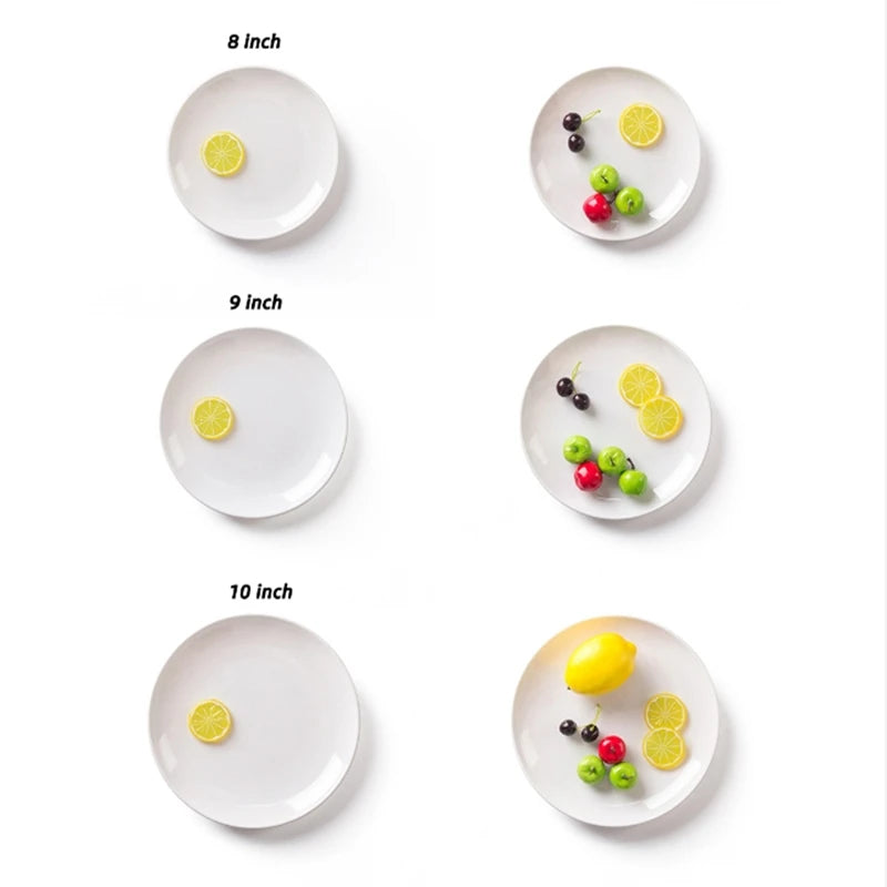 Platos redondos de melamina para Hotel, juegos de cena de 8-14 pulgadas, platos blancos de porcelana de imitación, bandeja para servir, vajilla hermosa, comida occidental