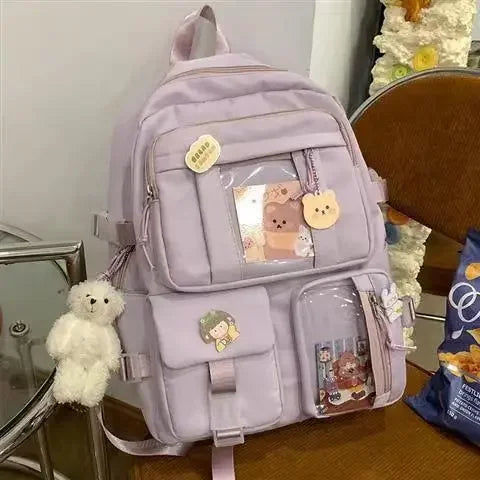Mochila escolar de gran capacidad para niñas, bolso de mano para estudiantes, Kawaii, Patchwork