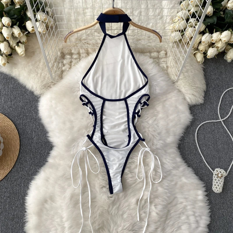 Ropa de dormir para fiesta de San Valentín, Catsuits combinados, peleles de tiras de malla eróticos íntimos ajustados, monos de mujer, lencería, conjuntos sexys
